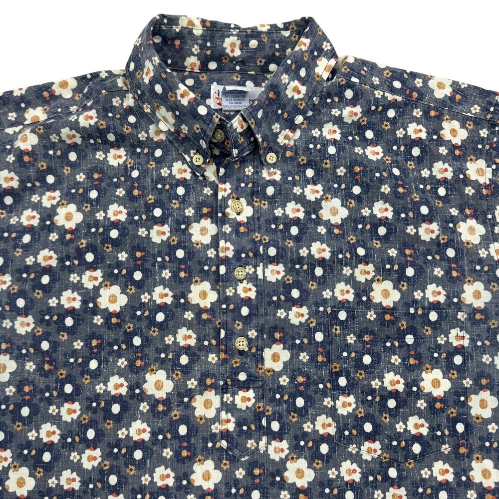 Reyn Spooner Shirt Mens Large Blue Floral Hawaiian Aloha Button Popover Aloha